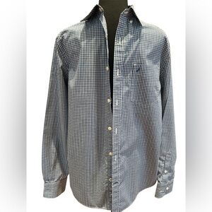 Nautica Navy Blue White Plaid Long Sleeve Button Down Shirt Men’s Medium